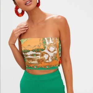 Orange Scarf Print Crop Top